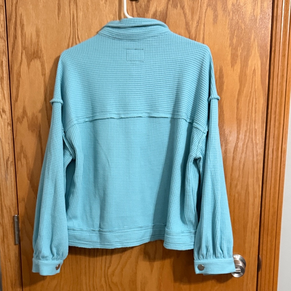 Timing Turquoise Waffle Knit Utility Jacket - Picture 5 of 8